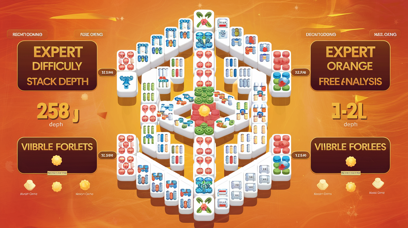 Mahjong solitaire layout difficulty comparison chart showing stack depth and free tile analysis across expert difficulty tiers