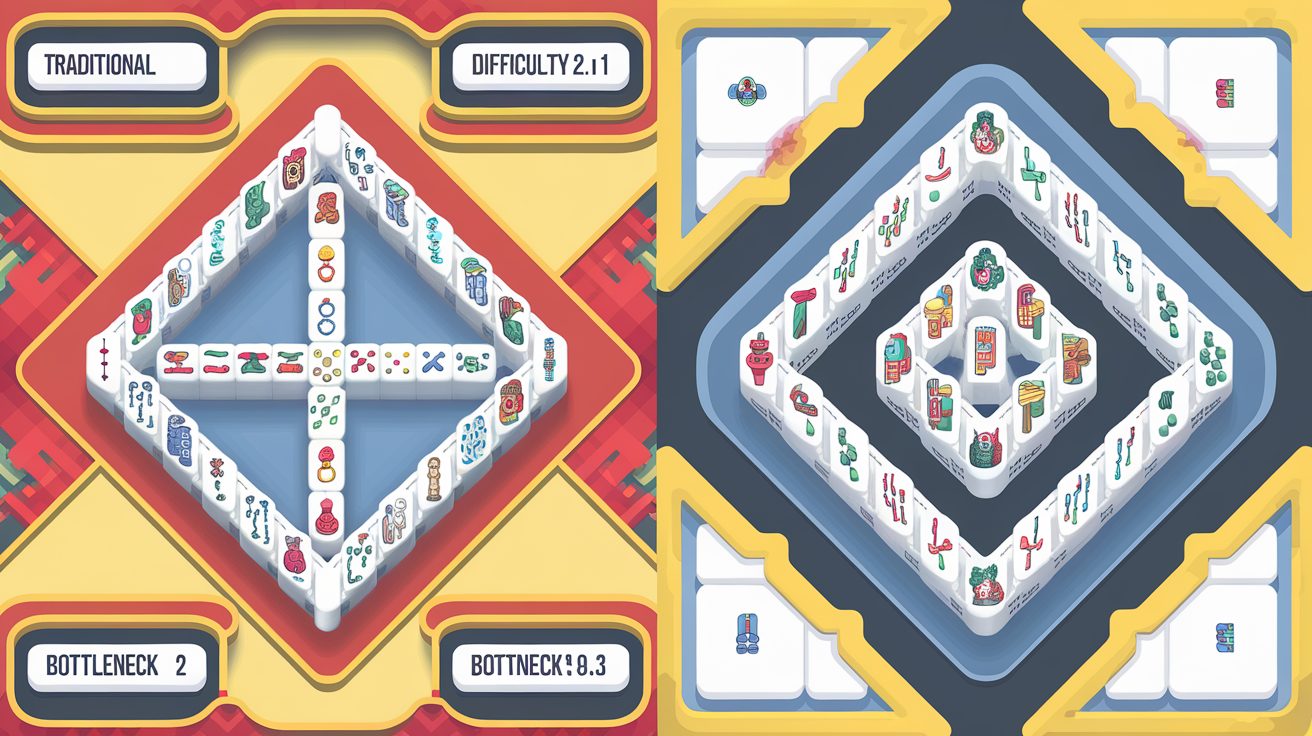Comparative visual showing Traditional layout at difficulty 2.1 versus Nexus at difficulty 9.3, illustrating stack depth and bottleneck differences