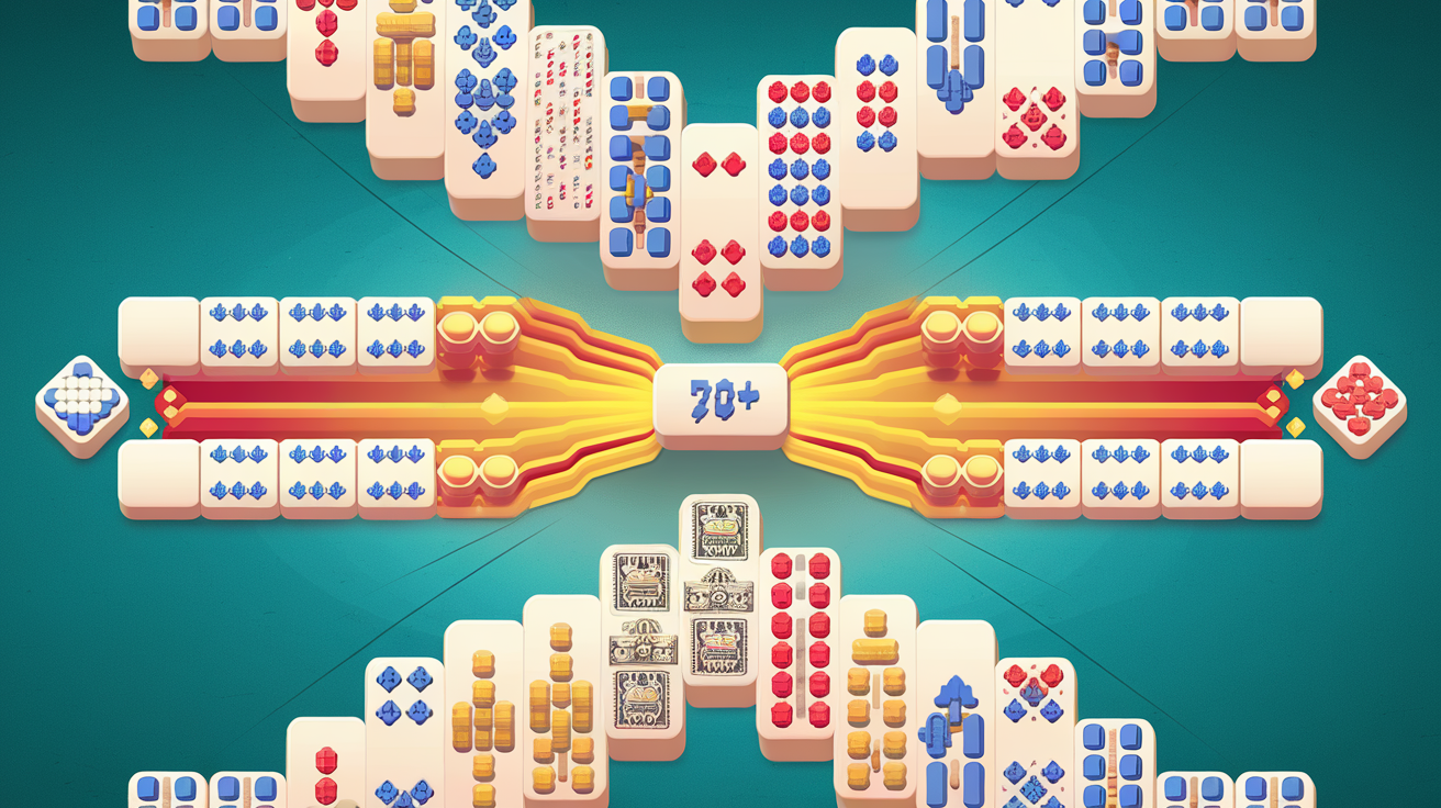 Heat map visualization showing difficulty distribution across 70+ mahjong solitaire layouts, with color intensity indicating complexity factors like tile stack depth and bottleneck positions