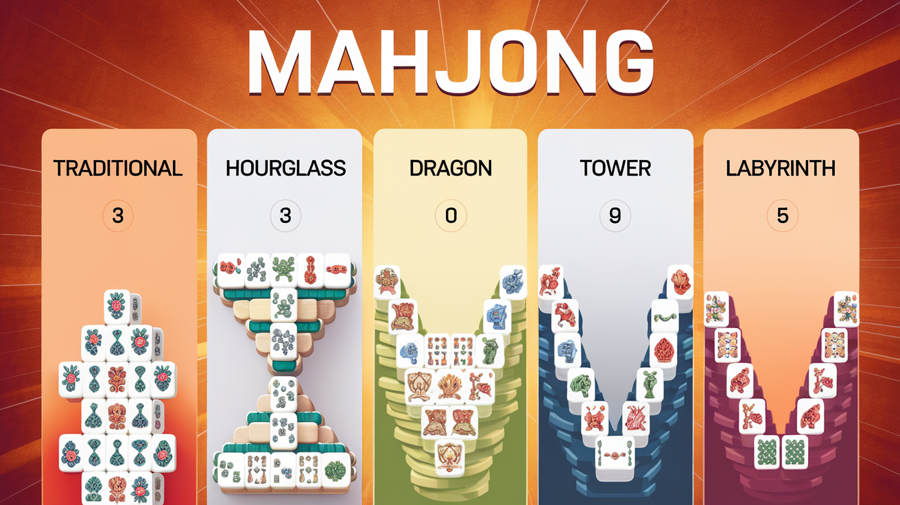 Mahjong Solitaire Difficulty Ranking Chart - Analysis of Traditional, Hourglass, Dragon, Tower, and Labyrinth Layouts