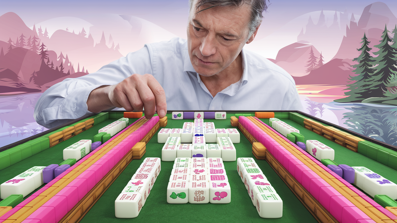 Mahjong solitaire player carefully analyzing the board with a limited hint budget, demonstrating intentional strategy development
