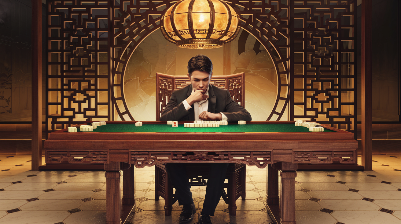 Mahjong solitaire player contemplating an important move decision, representing the undo debate tension between learning and challenge