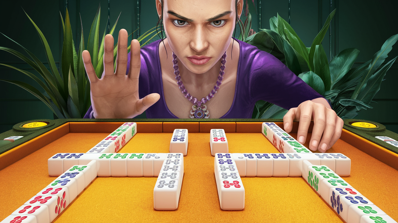 A mahjong player carefully analyzing board patterns before clicking the hint button, representing strategic hint usage
