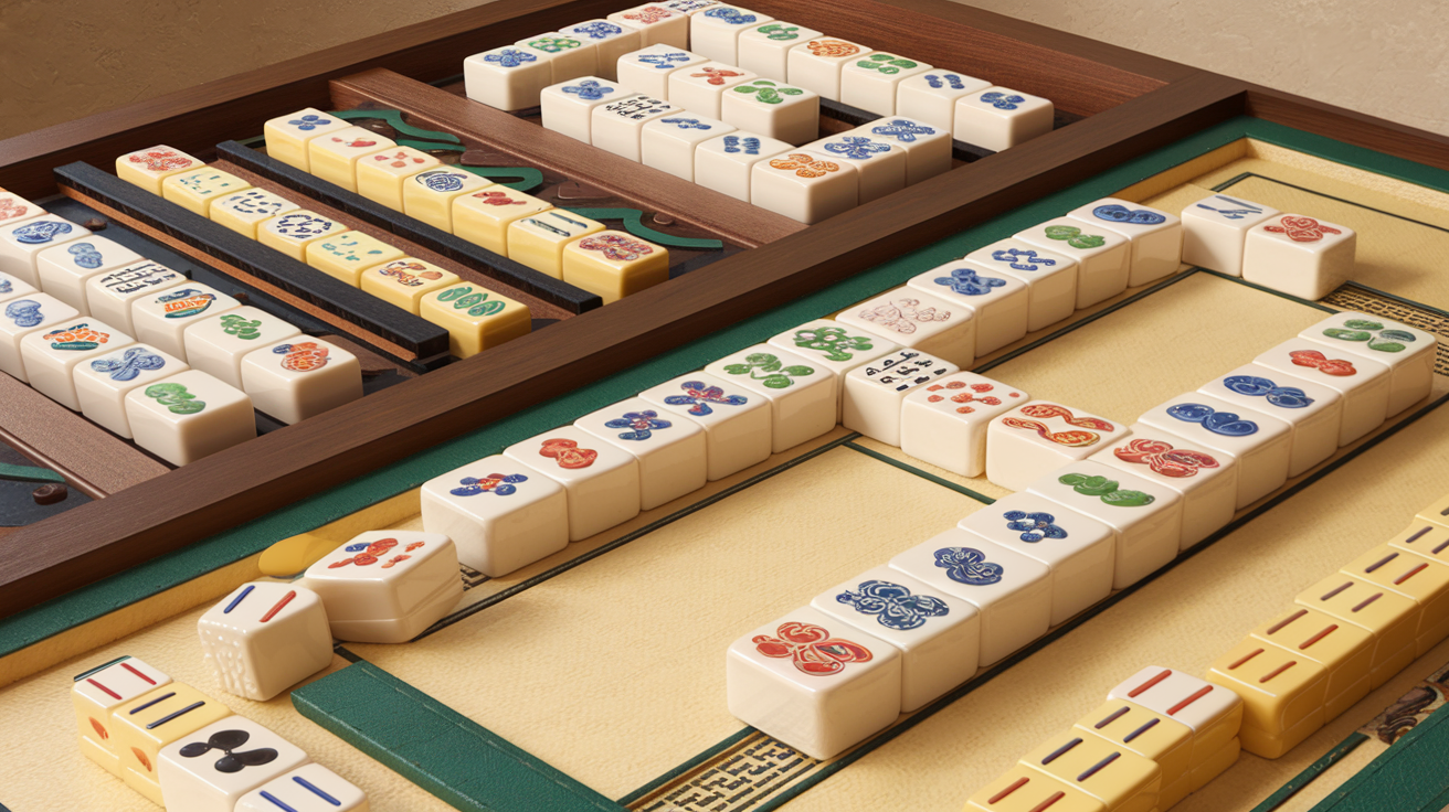 Comparison of mahjong solitaire tile-matching gameplay and traditional four-player Chinese mahjong strategy game