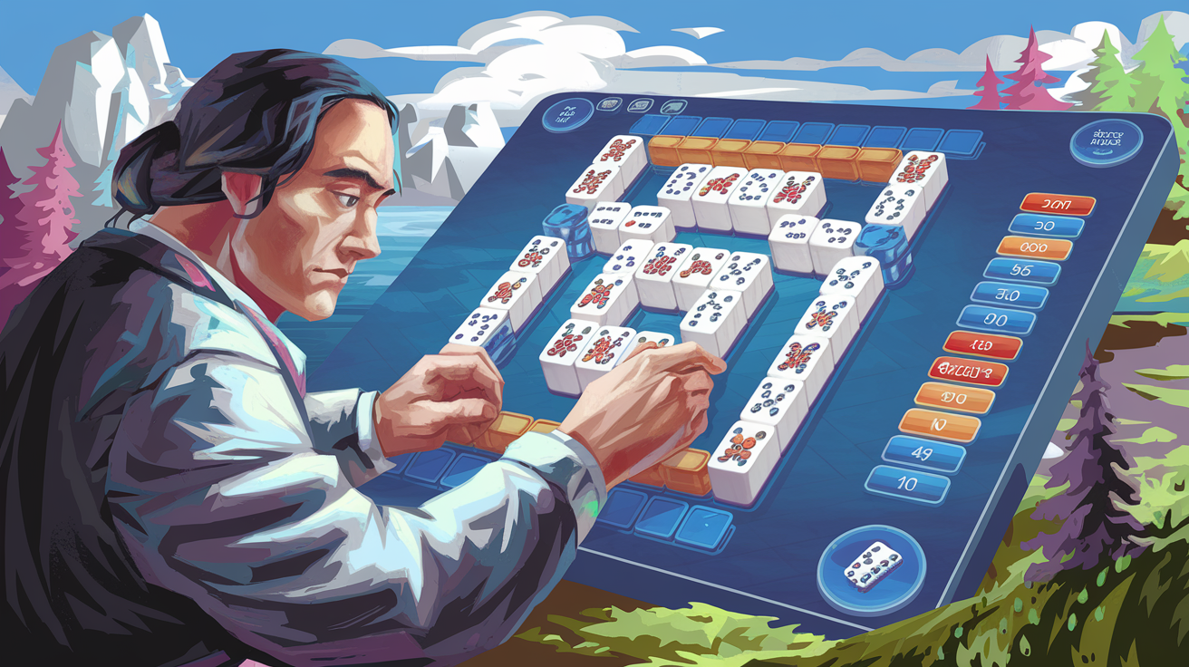 A contemplative moment analyzing a mahjong solitaire board, showing strategic tile selection with the hint system displayed on screen