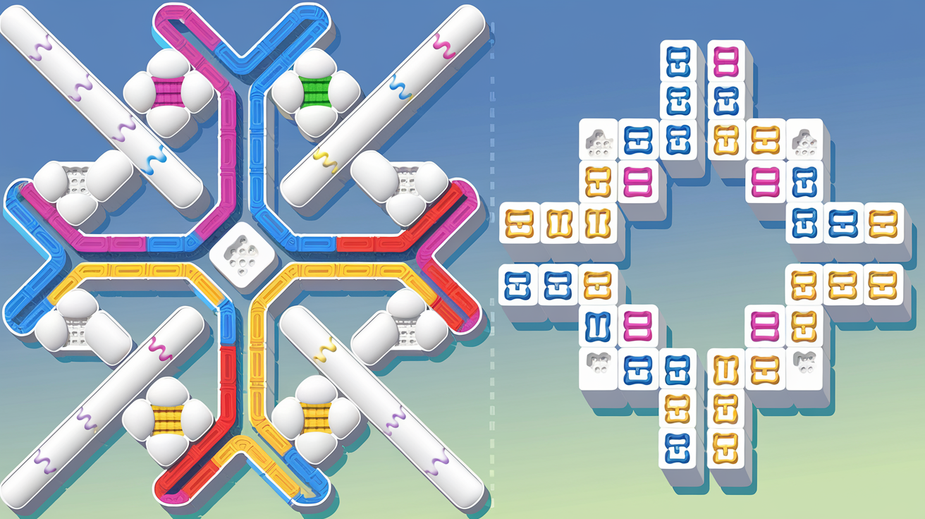 Mahjong solitaire layout difficulty comparison chart showing structural features